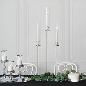 Crystal Glass 3 Head Linear Pillar Candelabra Clear (96cmH)