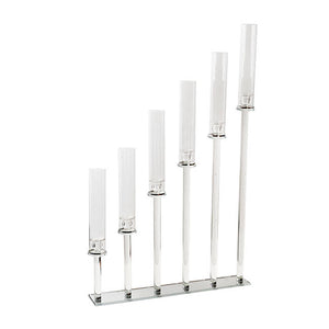 Crystal Glass 6 Head Linear Pillar Candelabra Clear (98cmH)