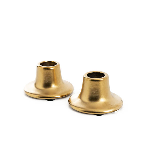 Ceramic Candle Holder Set 2 Gold (7Dx3cmH)