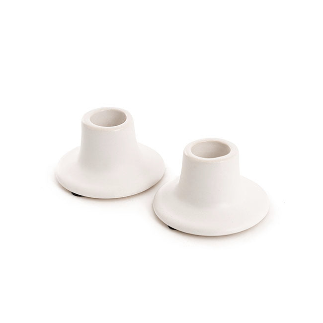 Ceramic Candle Holder Set 2 Matte White (7Dx3cmH)