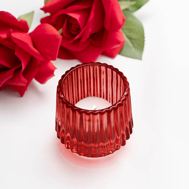 Glass Craft Ripple Votive Candle Holder Red (7x6.8cmH)