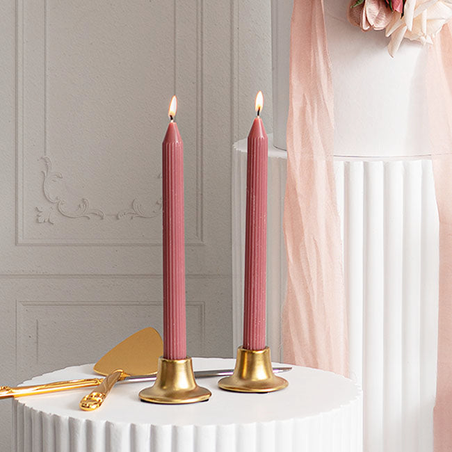 Roman Fluted Dinner Soy Candles Pack 2 Dusty Pink (2x25cmH)