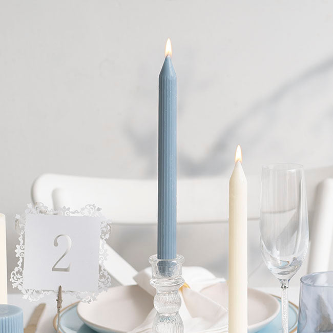 Roman Fluted Dinner Soy Candles Pack 2 French Blue (2x25cmH)
