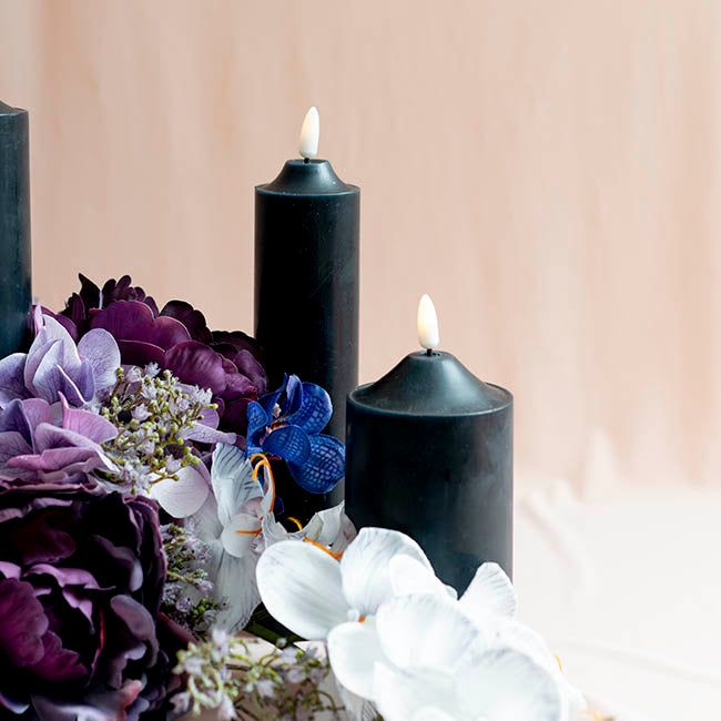 Wax LED Trueflame Flickering Pillar Candle Black (7.5X15cmH)