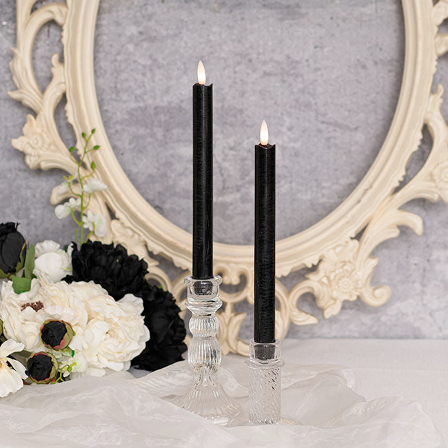 Wax LED Trueflame Dinner Taper Candle 2PK Black (2.2x24cmH)