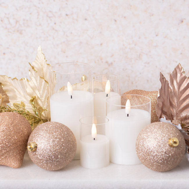 LED Glass Trueflame Flickering Event Pillar Candle 5x12.5cmH