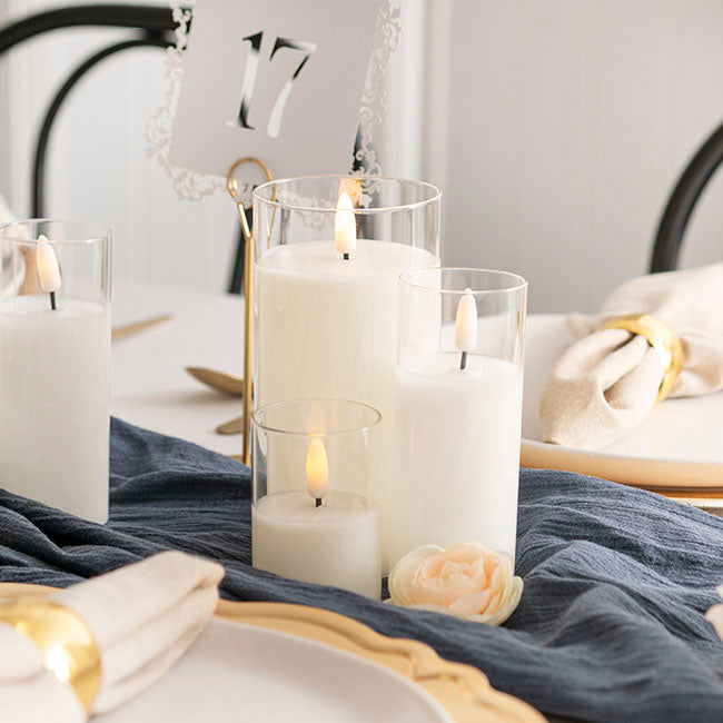 LED Glass Trueflame Flickering Event Pillar Candle 7.5x15cmH