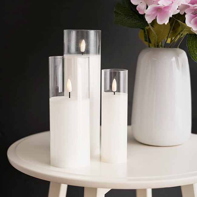 LED Glass Trueflame Flickering Event Pillar Candle 5x17.5cmH