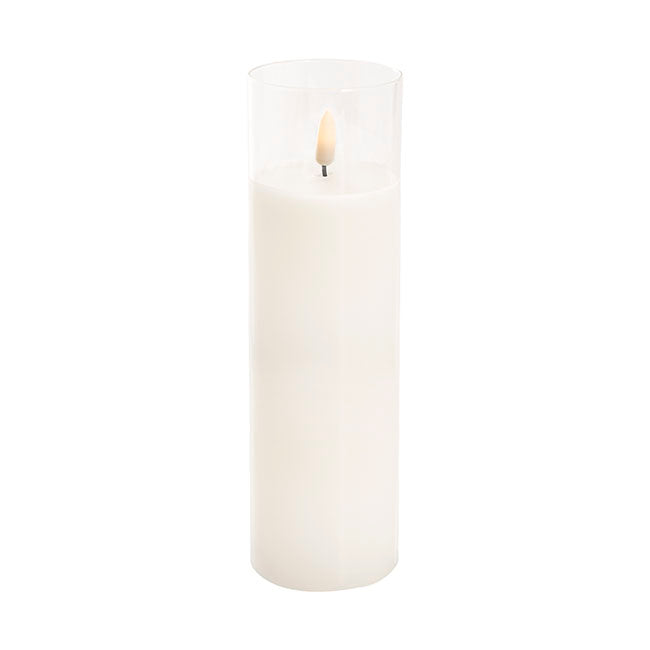 LED Glass Trueflame Flickering Event Pillar Candle 7.5x25cmH
