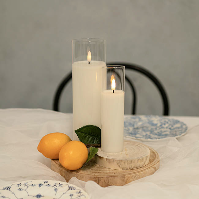 LED Glass Trueflame Flickering Event Pillar Candle 5x22.5cmH