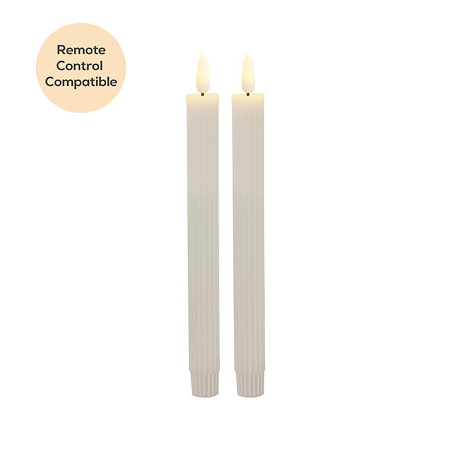 Wax LED Trueflame Fluted Taper Candle White 2PK (2x24.5cmH)