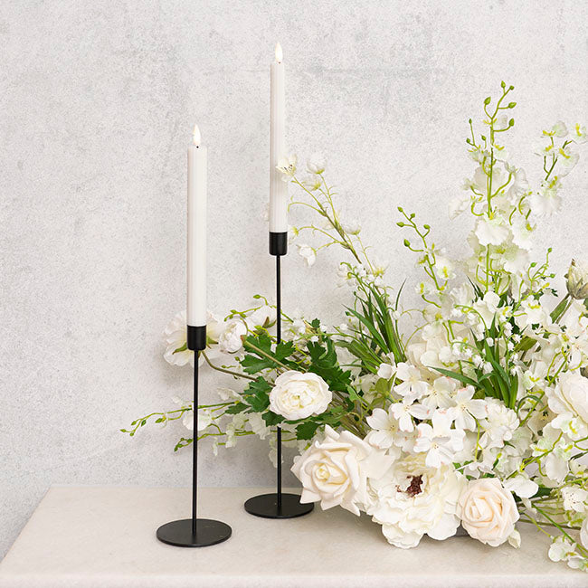 Wax LED Trueflame Fluted Taper Candle White 2PK (2x24.5cmH)