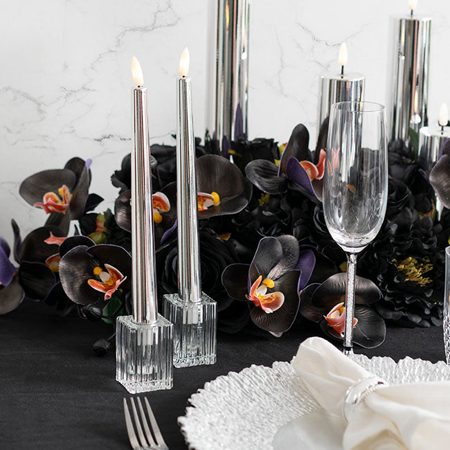 Event LED Trueflame Taper Candle Chrome 2 Pack (2.2x22.5cmH)