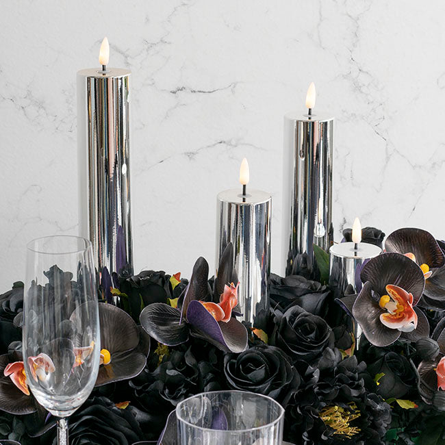 Event LED Trueflame Flickering Pillar Candle Chrome 5DX26cmH