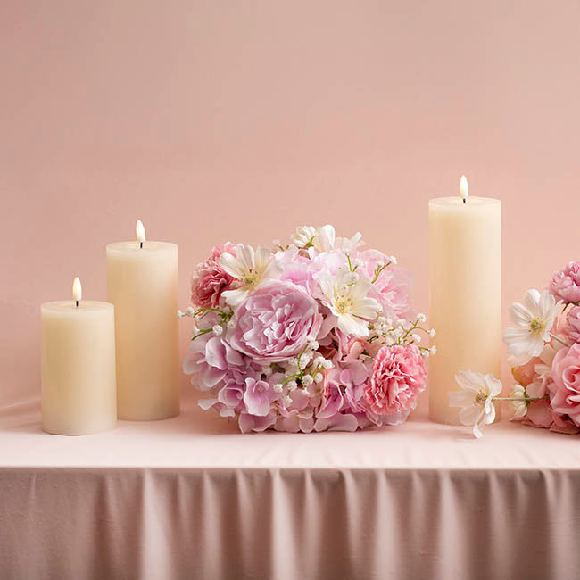 Wax LED Trueflame Event Pillar Candle Ivory (7.5x17.5cmH)