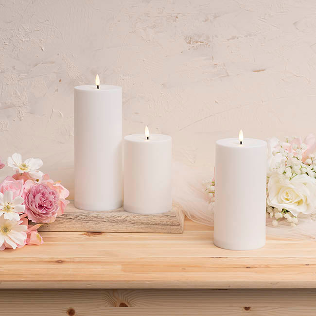 Wax LED Trueflame Event Pillar Candle Set White 10x15/20/25