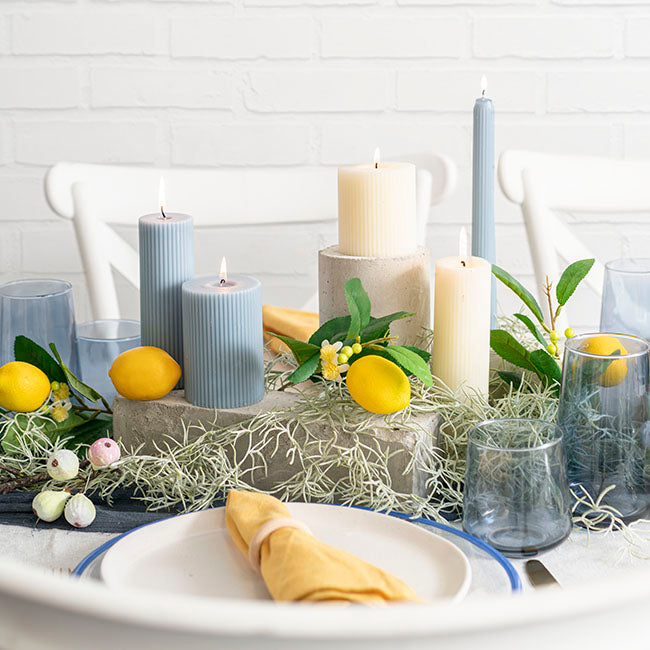 Roman Fluted Pillar Candle French Blue (5x20cmH)