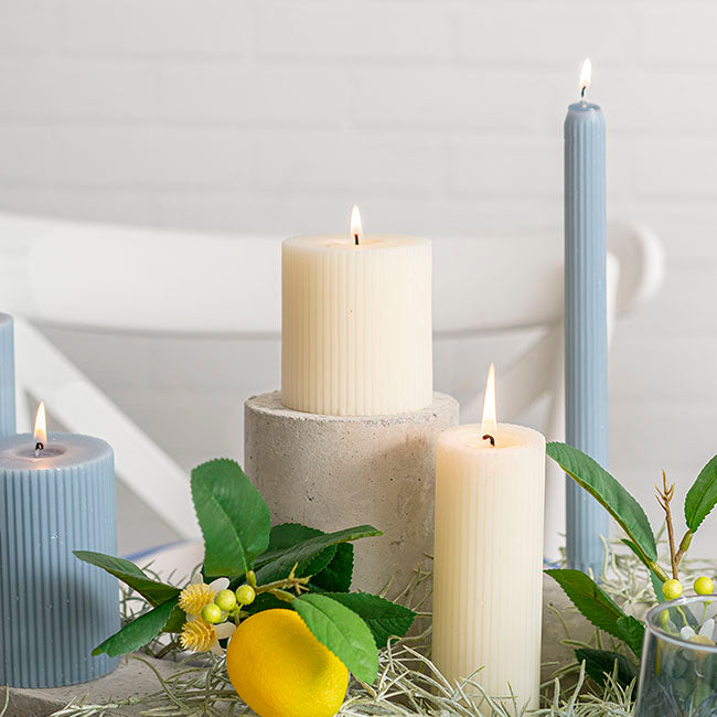 Roman Fluted Pillar Candle Off White (7x7.5cmH)