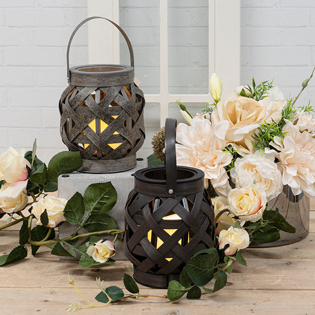 Artificial Ratten Lantern With LED Candle Grey(13Dx16cmH)