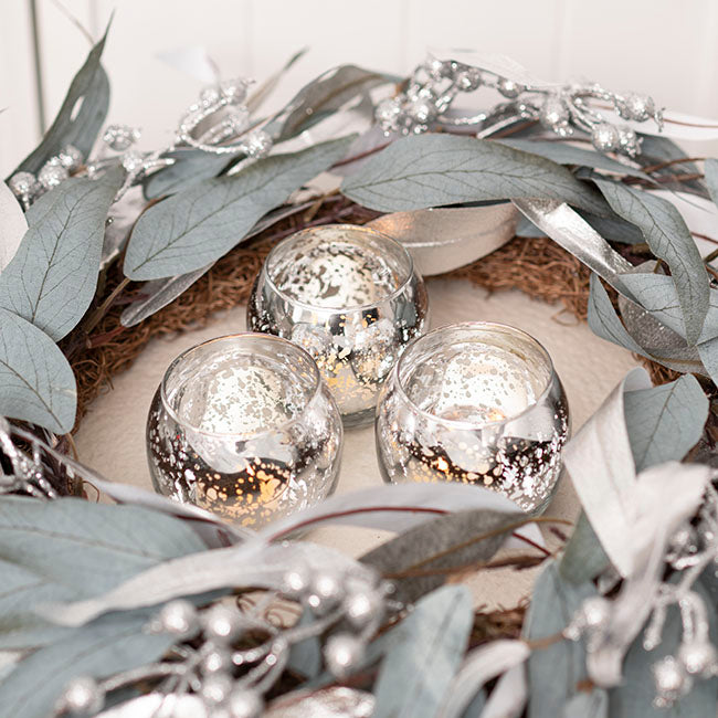 Glass Tealight Candle Holder Mini Sphere Silver (5.5x6cmH)