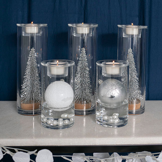 Glass Vase Cylinder with Tealight Holder Clear (9cmDx16cmH)