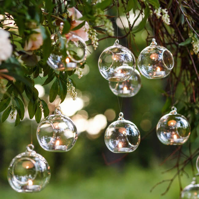 Glass Tealight HolderHanging Ball 12cmD*14cmH Clear