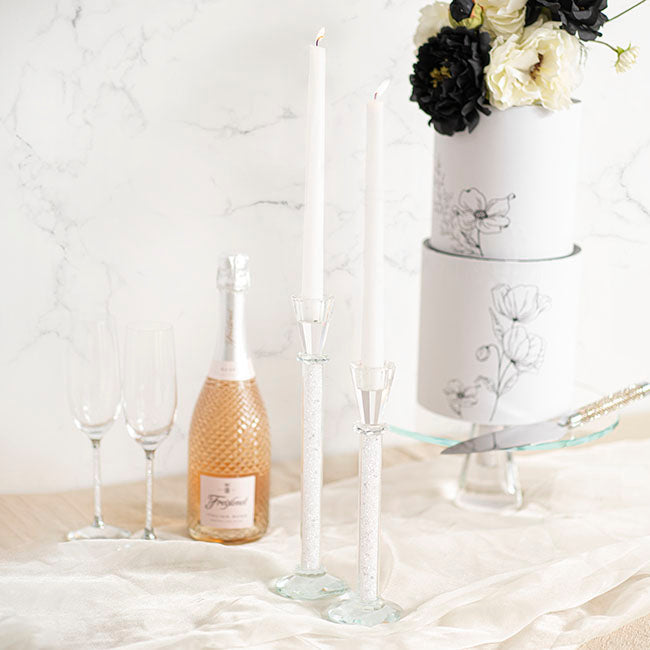 Crystal Glass Dinner Candle Holder Clear (30cmH)