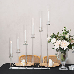 Crystal Glass 6 Head Linear Pillar Candelabra Clear (98cmH)