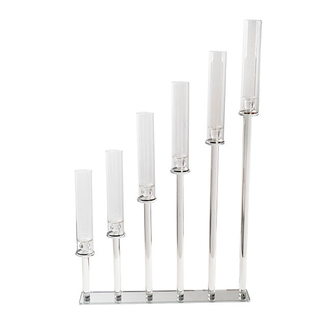 Crystal Glass 6 Head Linear Pillar Candelabra Clear (98cmH)