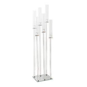 Crystal Glass 6 Head Spiral Pillar Candelabra Clear (130cmH)