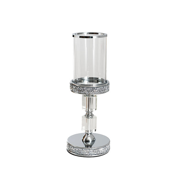 Glass Sleeve Pillar Candle Holder Stand Silver (32cmH)
