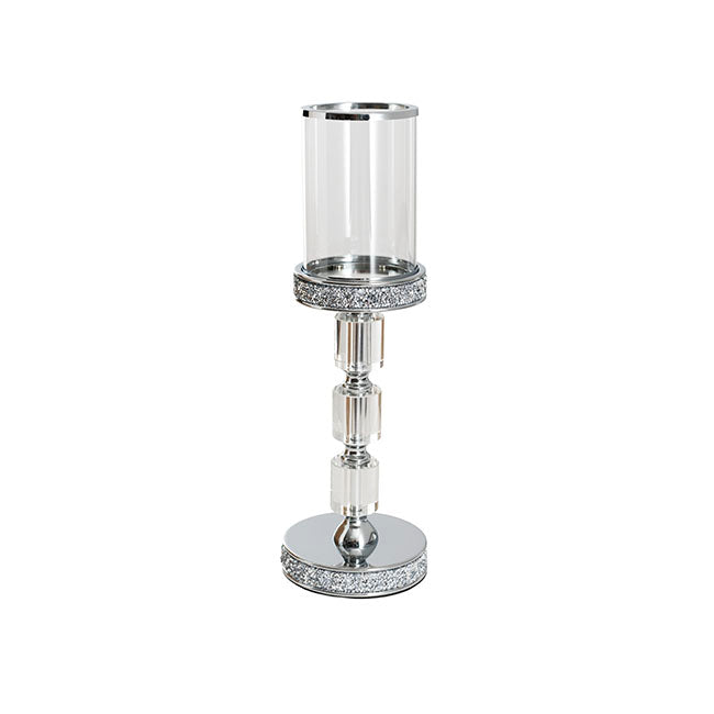 Glass Sleeve Pillar Candle Holder Stand Silver (38cmH)