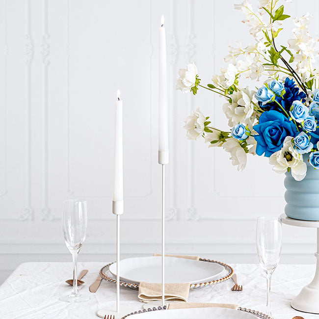 Single Metal Taper Candle Holders White (8.8x35cmH)