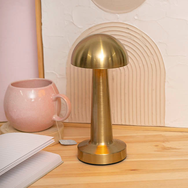 Portable Cordless LED Mushroom Table Lamp Gold (21.5cmH)