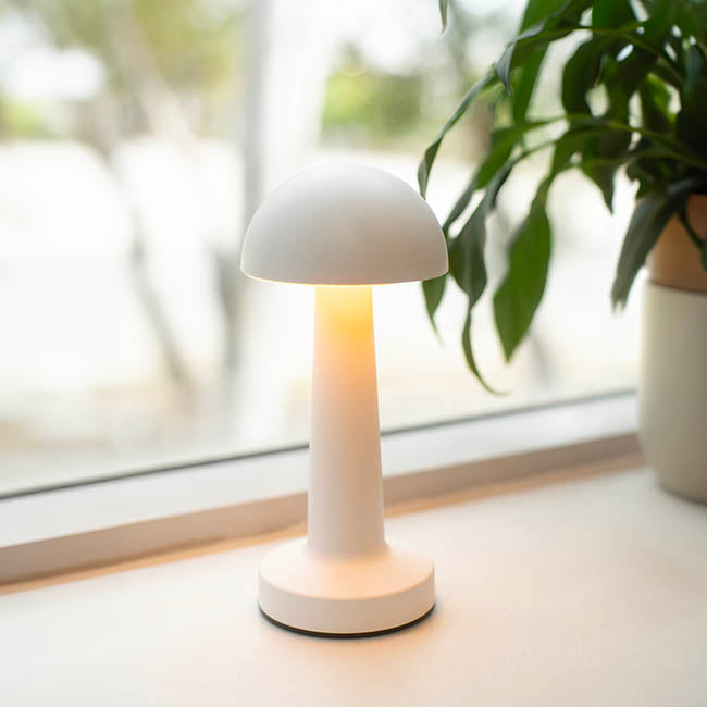 Portable Cordless LED Mushroom Table Lamp White (21.5cmH)