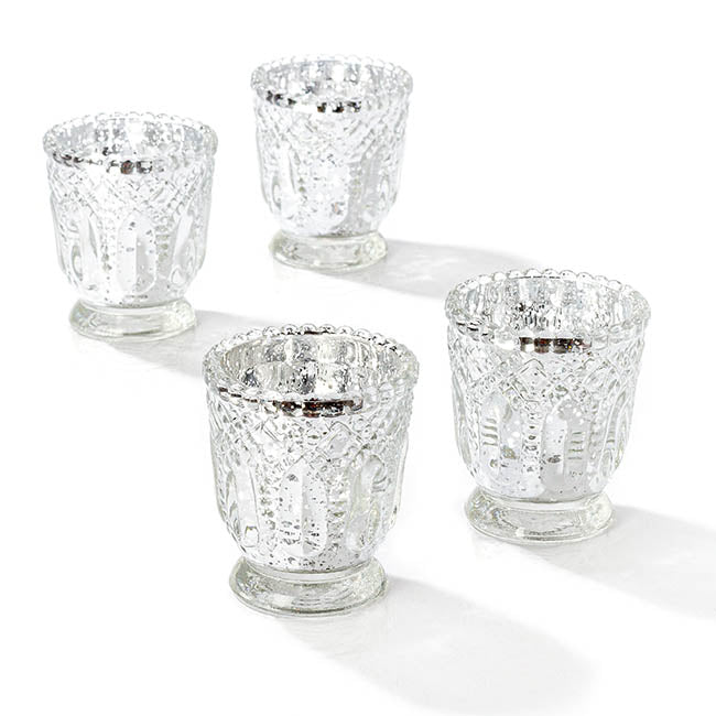 Glass Votive Candle Holder Heirloom Silver (7.2x7.6cmH)