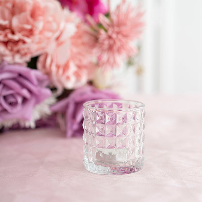 Glass Vintage Candle Holder Diamond Cylinder Clear 7x7.5cmH