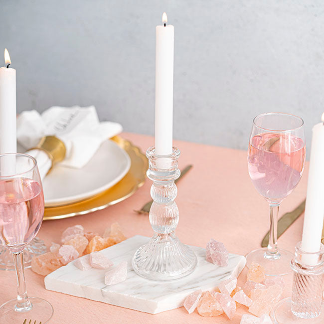 Glass Swindon Dinner Taper Candle Holder Clear (8Dx15.5cmH)