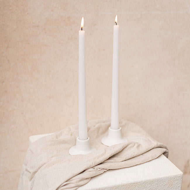 Ceramic Candle Holder Set 2 Matte White (7Dx3cmH)