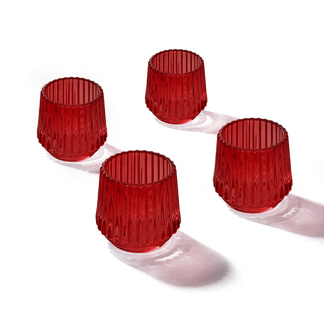 Glass Craft Ripple Votive Candle Holder Red (7x6.8cmH)