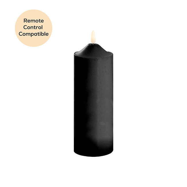 Wax LED Trueflame Flickering Pillar Candle Black (7.5X20cmH)