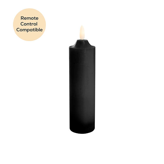 Wax LED Trueflame Flickering Pillar Candle Black (5DX18cmH)