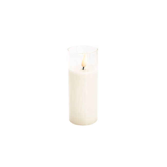 LED Glass Trueflame Flickering Event Pillar Candle 5x12.5cmH
