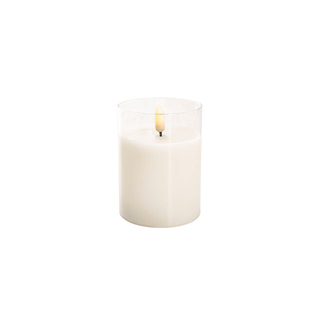 LED Glass Trueflame Flickering Event Pillar Candle 7.5x10cmH