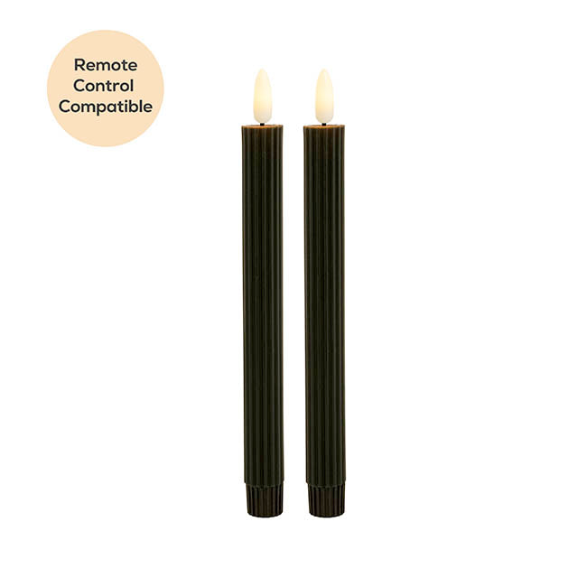 Wax LED Trueflame Fluted Taper Candle Black 2PK (2x24.5cmH)