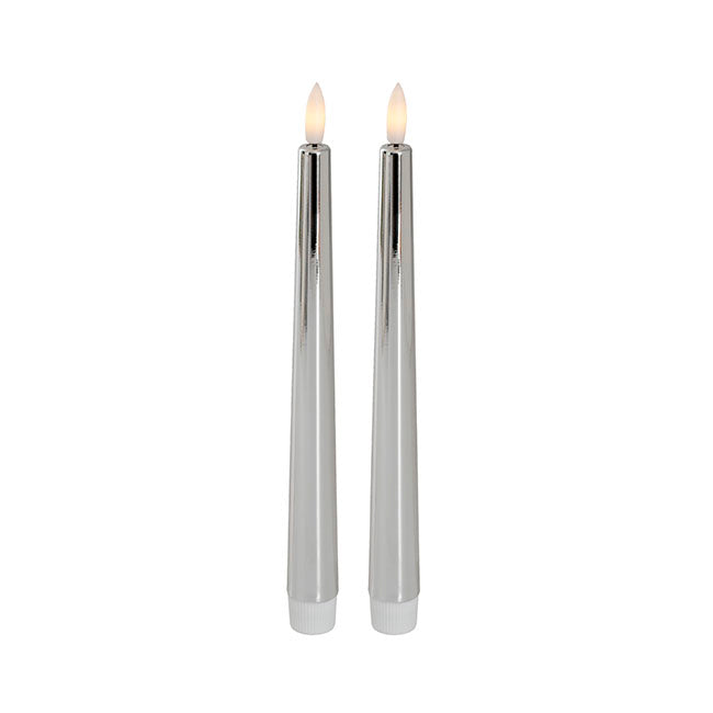 Event LED Trueflame Taper Candle Chrome 2 Pack (2.2x22.5cmH)