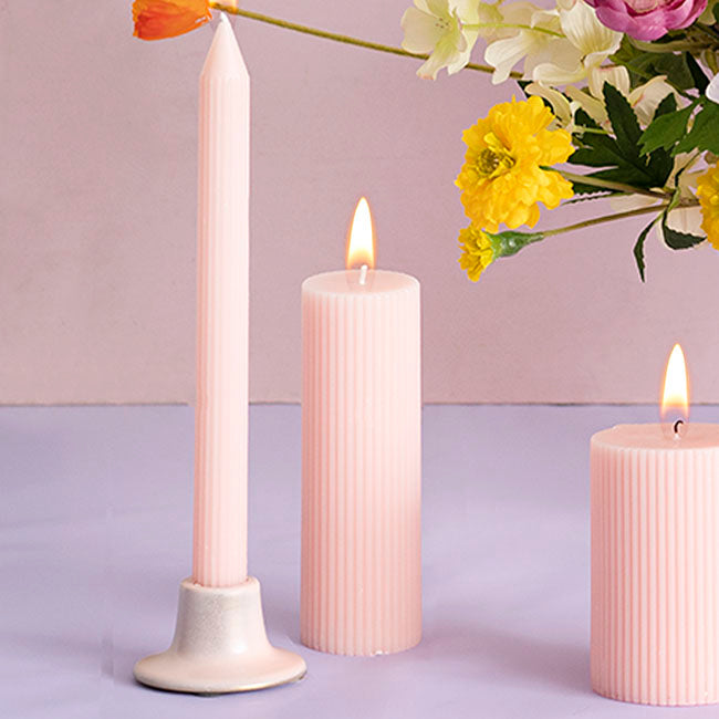 Roman Fluted Pillar Candle Pale Pink (5x15cmH)