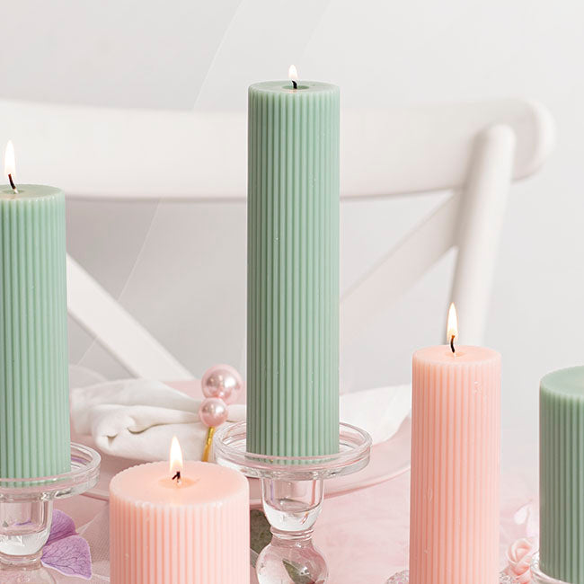 Roman Fluted Pillar Candle Pale Sage(5x20cmH)
