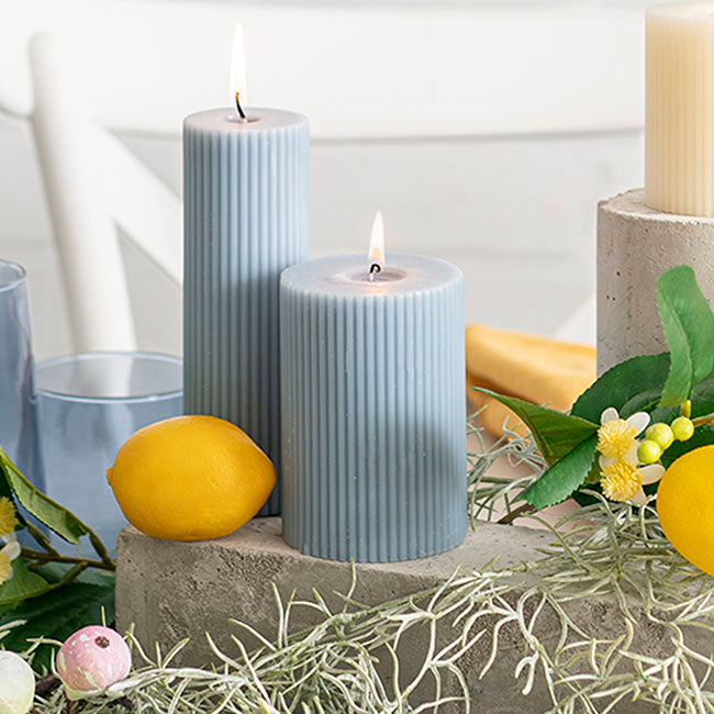 Roman Fluted Pillar Candle French Blue (7x10cmH)
