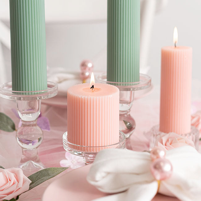 Roman Fluted Pillar Candle Pale Pink (7x10cmH)